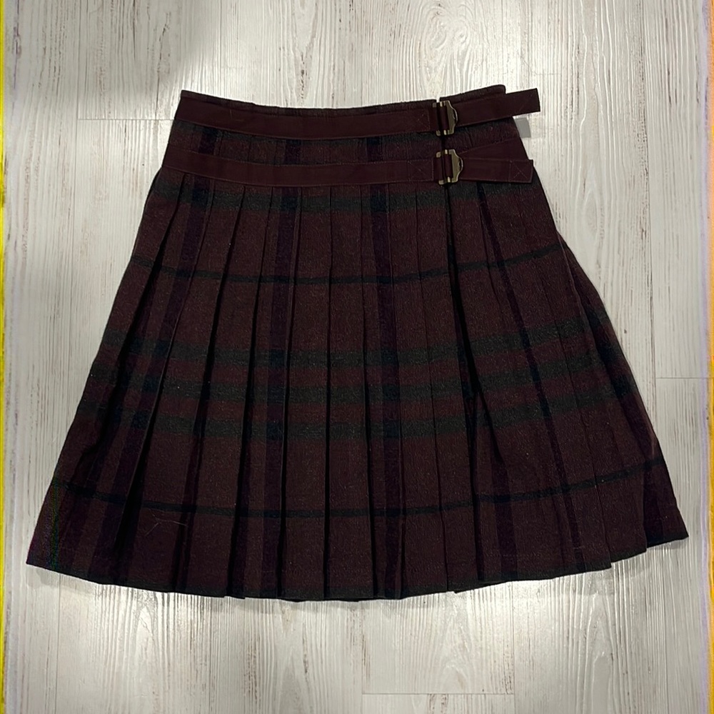 Burberry Burgundy Plaid Pleater Skirt